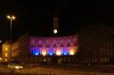 Watford town hall lit up blue and yellow