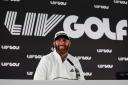 A smiling Dustin Johnson at this morning's press conference. Picture: Action Images