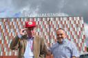 A new sign has appeared at Elstree Studios following the completion of two new stages. Pictured are studios historian Paul Welsh, left, and chairman of the board of directors at the studios and Hertsmere Borough Council leader Morris Bright