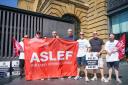 Picketing Aslef members at a picket line at Kings Cross station in London in August. Image: PA