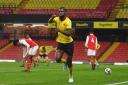 Tobi Adeyemo celebrates scoring against Arsenal in last season's Youth Cup