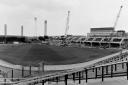 The construction of the Rous Stand viewed across Vicarage Road on June 25, 1986