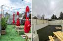 The Oddfellows beer garden before and after.