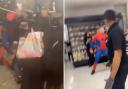 Watch as 'Spider-Man' punches Asda worker to the floor amid huge brawl. (Twitter)