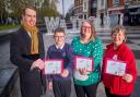 Mayor Peter Taylor with last year's winner student Kristian and representatives from charities Random Café Watford and Playskill. Picture: Watford Borough Council