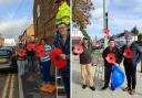 Left: Liberal Democrat councillors and volunteers put poppy displays up. Right: Cllr Asif Khan and volunteers put displays up in Goodwoods. Picture: Watford Lib Dems and Asif Khan