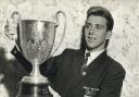 John Martin-Dye in his Great Britain blazer with a 440 yards freestyle trophy.