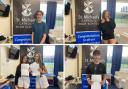 St Michael’s Catholic High School students celebrate collecting their GCSE results.