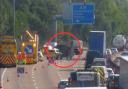 The overturned horse box at the scene of the M25 crash, in Enfield.