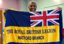 Luther Blissett with the standard for the new Watford branch of the Royal British Legion