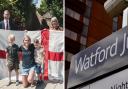 Former Lioness Kelly Smith celebrates the team in Watford/Watford Junction sign.