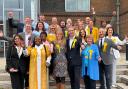 Peter Taylor celebrating with fellow Liberal Democrats on winning all 12 council seats (Image: Peter Taylor)
