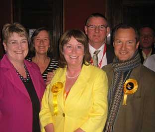 Dorothy Thornhill is pictured with supporters after her election triumph