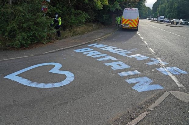 Paint on a slip road at Junction 18 of the M25, near Rickmansworth (image PA)