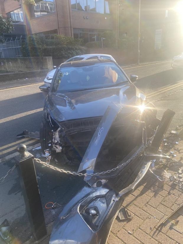 A car was seen ‘spinning into a bollard’ according to an eyewitness (Photo: @coysh_)
