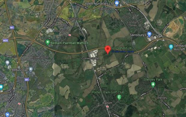 Watford Observer: The red marker is Springfield Farm