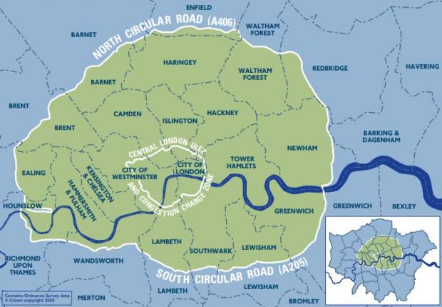 Watford Observer: The current ULEZ boundary, up to but not including the North and South Circular roads. Credit: Transport for London