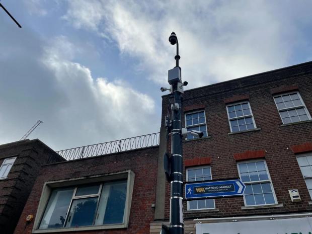 Watford Observer: A CCTV camera in Watford High Street. Credit: LDRS