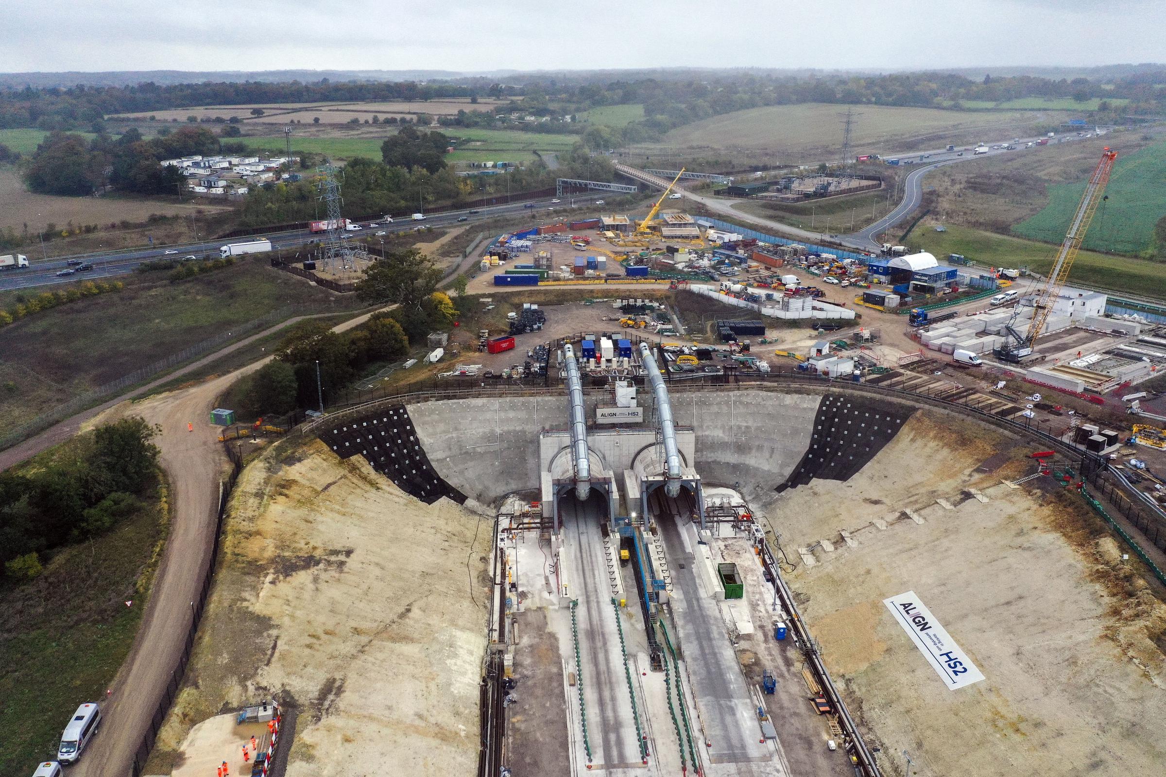 An aerial view of the entrance to the Chiltern Tunnels at the south portal HS2 align compound, in Rickmansworth (Photo: PA)
