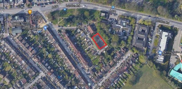 Watford Observer: Marked in red is the development site in Brick Kiln Close. Credit: Google Maps