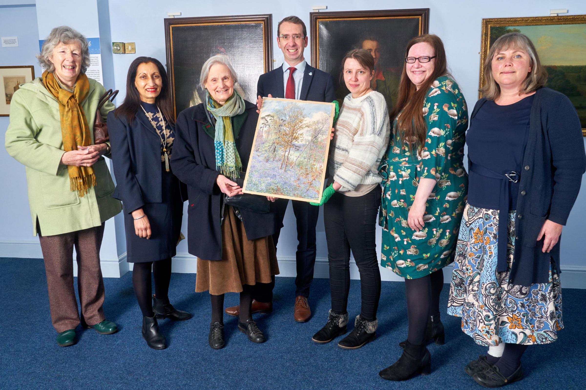 Mayor Peter Taylor with Museum Curator Sarah Priestley and representatives from Friends of Watford Musuem and Hertfordshire Heritage Fund