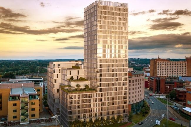 An example of a scheme in Watford that has received planning permission but not been delivered yet. Shown is a CGI of a 25 storey tower made up of 168 flats in Clarendon Road in Watford. Credit: Regal London