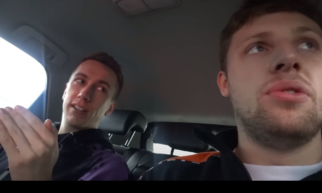 Minter and Lewis in a taxi as they try and find their way back to London