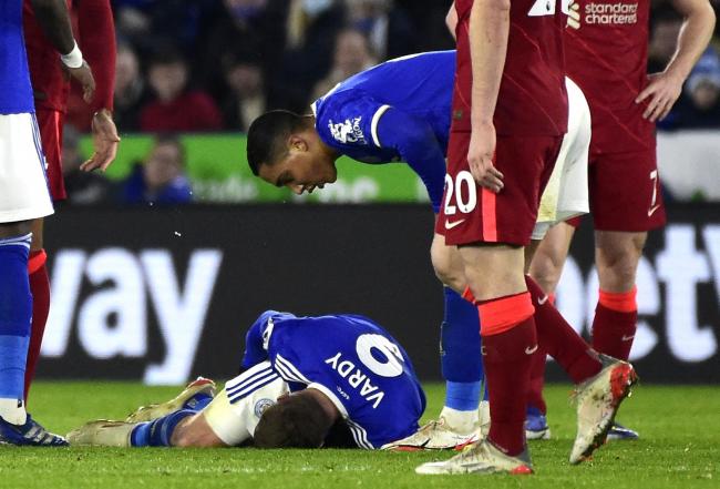 Jamie Vardy sustained a hamstring injury against Liverpool. Picture: Action Images