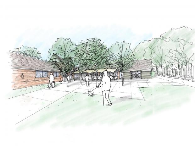 Watford Observer: CGI by the proposed café at Home Farm Hub