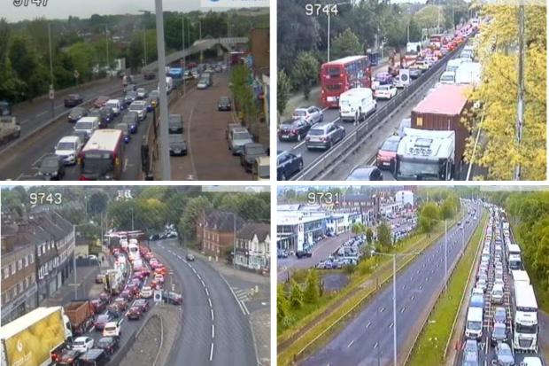 Watford Observer: Some of the traffic on the A1 and A41 last week because of lane closures approaching Apex Corner. Credit: TfL