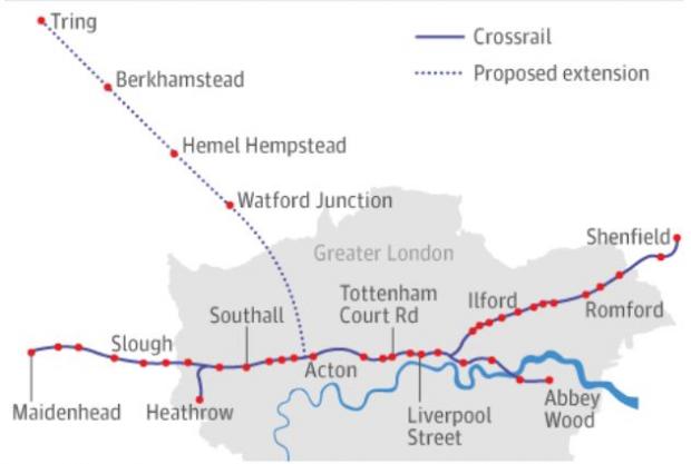 Watford Observer: How the Crossrail project could have been extended into Hertfordshire
