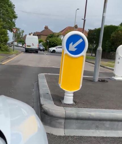 Watford Observer: The newly designed width restriction in Potters Bar. Credit: Twitter