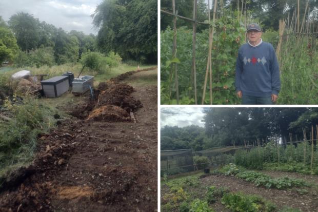 Stephen Fryer saw the troughs being installed on June 21 at the Dog Kennel Lane allotments. Mr Fryer (top right). Pictures: Stephen Fryer