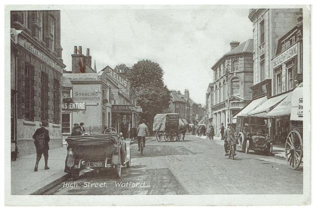 HIgh Street looking North with Queens Road, side road on right. G W Loosley postcard. Pictures: Watford Museum