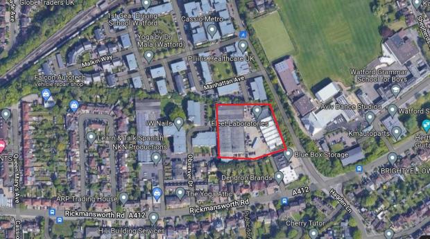 Watford Observer: The development site is outlined in red. Credit: Google Maps