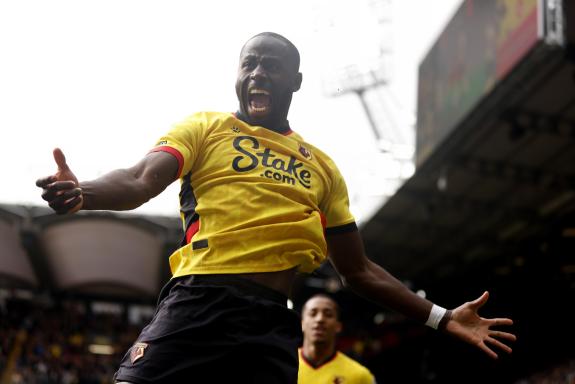 Watford Observer: Davis roars at the camera in celebration. Watford Observer: Davis roars at the camera in celebration.