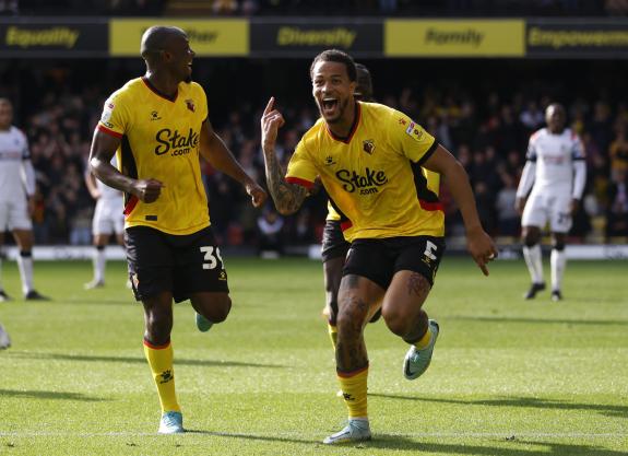 Watford Observer: The defender's delight at scoring is evident. Watford Observer: The defender's delight at scoring is evident.