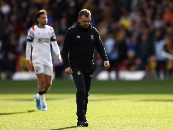 Watford Observer: Hatters humbled: A dejected Nathan Jones at full-time. Watford Observer: Hatters humbled: A dejected Nathan Jones at full-time.