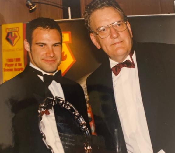 Watford Observer: Oli making a presentation to Tommy Mooney at the end of season awards. Watford Observer: Oli making a presentation to Tommy Mooney at the end of season awards.