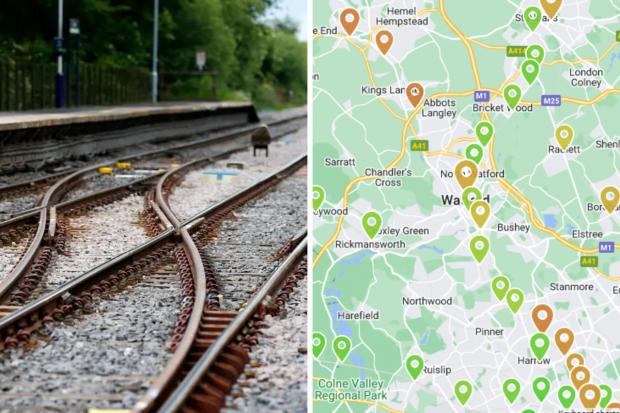 The map of the best and worst train stations in and around Watford