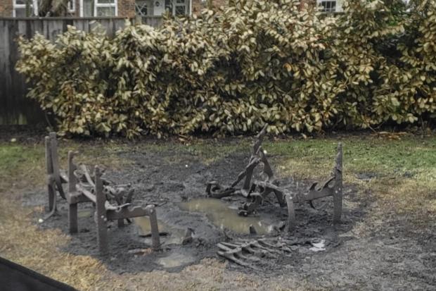 The result of the fire in Ann Shaw Gardens Play Area.
