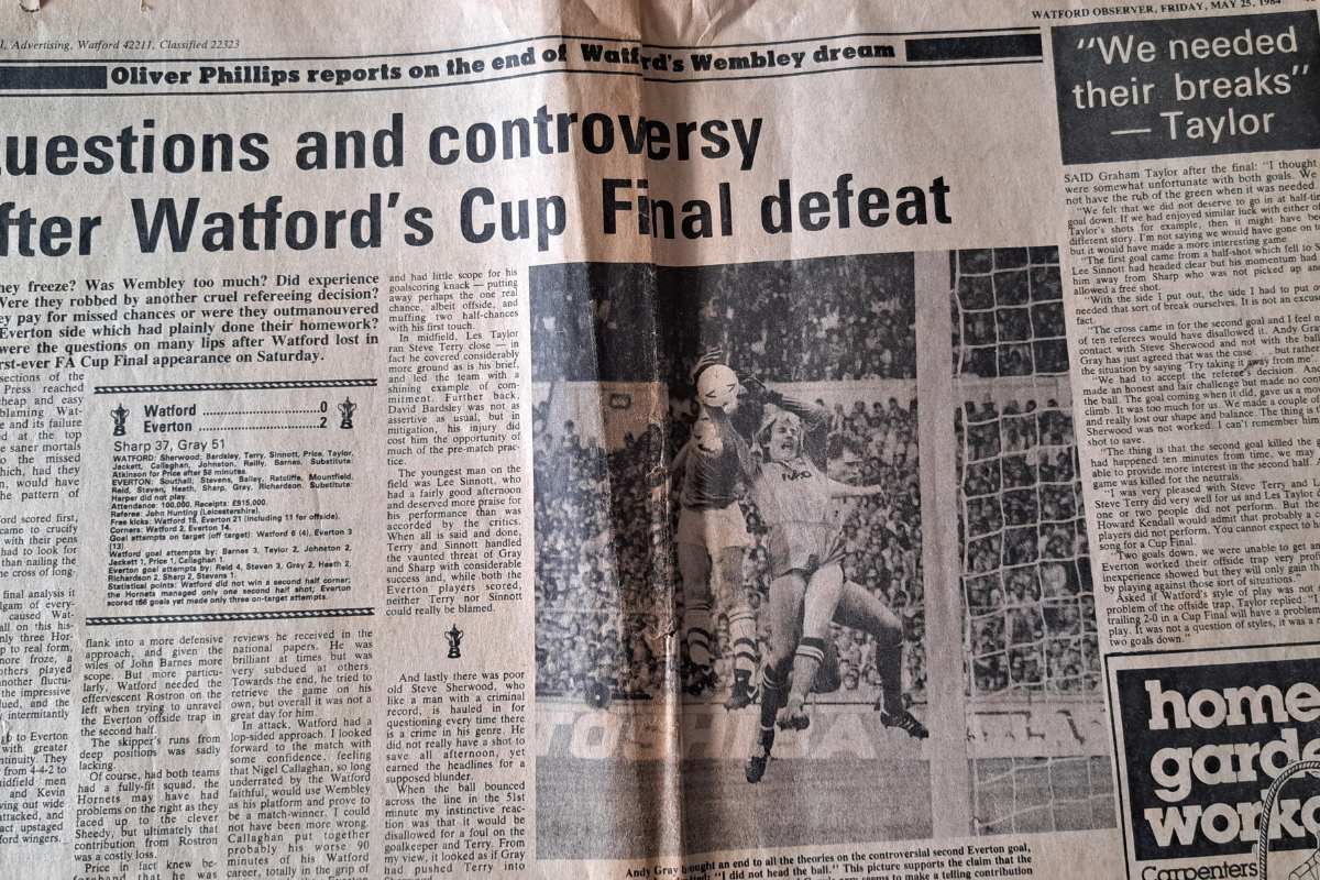 Oliver Phillips' report on Watford's 1984 FA Cup Final loss