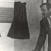 Terry Scott performs the opening of Watford Museum on March 14, 1981