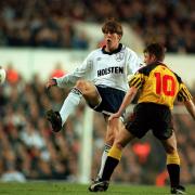 Gary Porter in action against Tottenham Hotspur's Darren Anderton the following season. Picture: Action Images