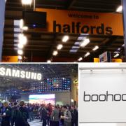 (top) Halfords, (left) Samsung, (right) Boohoo. Credit: PA