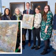 Mayor Peter Taylor with Museum Curator Sarah Priestley and representatives from Friends of Watford Musuem and Hertfordshire Heritage Fund (Inset) The Bluebell Wood - Oxhey