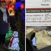 The snowman, which was pegged down, was 'forcefully' pulled up so that the parcel could be stuffed inside