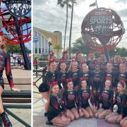 Mia Goodman, left, and her teammates competed at the Cheerleading World Championships in Florida. Picture: Lisa Goodman.