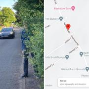 Pedestrians cannot use the footpath on Bedmond Road near Harthall Lane due to overgrown trees. Picture left: Sara Bedford. Picture right: Google maps