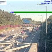 One lane is closed clockwise between junction 19 and 20 on the M25